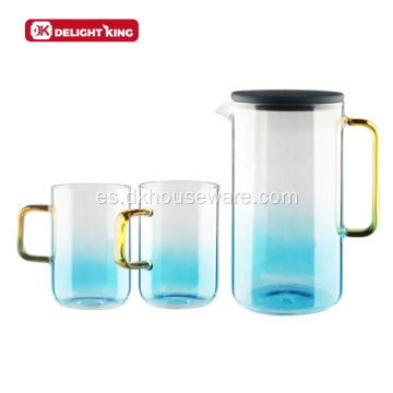 Juego de tazas de jarra de agua de vidrio de borosilicato de color degradado